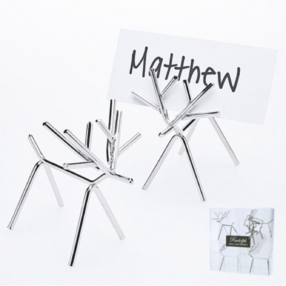 SET OF 4 SILVER REINDEER PLACE CARD HOLDERS Christmas decor table setting